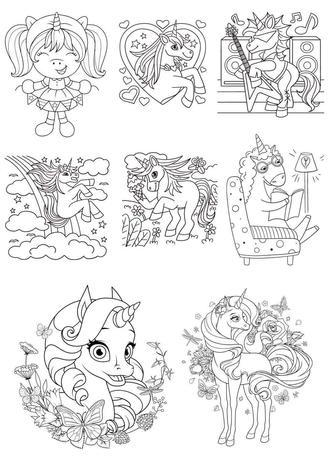 10 Unicorn Coloring PDF Pages, Unicorn Coloring, Unicorn Coloring A4