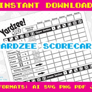 Yardzee Score-Karte, Yardzee pdf, Würfelspiel, Score Sheet, digitaler Download, svg, pdf, png, cricut, silhouette, print, cut, yahtzee