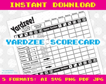 Yardzee score card, yardzee pdf, dice game, score sheet, digital download, svg, pdf, png, cricut, silhouette, print, cut, yahtzee