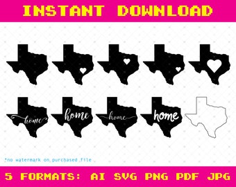 Texas svg 55 total files - file bundle - texas png png home and hearts graphics for digital download, cut file, cnc, jpg, svg, ai, png pdf