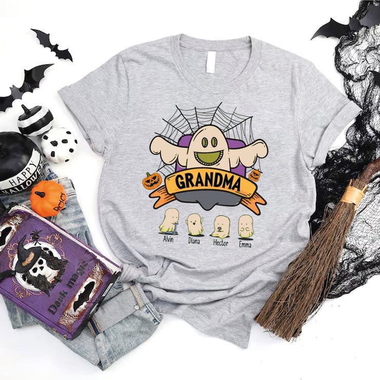 Halloween Shirt For Grandma | Custom Grandkids Name Halloween Shirt | Halloween Gift | Family Ghost Tshirt