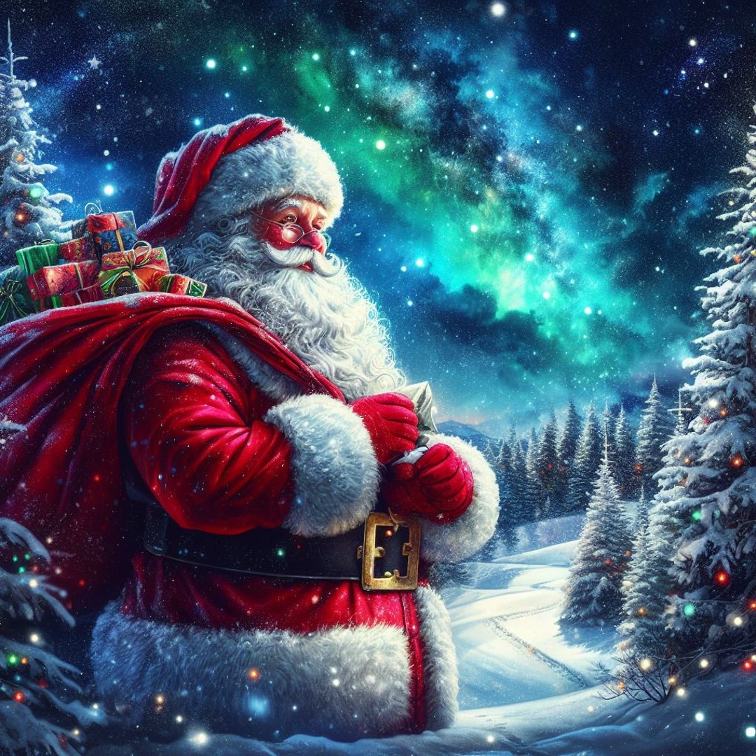 Santa Claus in a Snowy Forest Christmas Card - Etsy