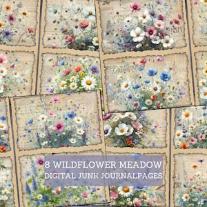 Wildflower Meadow Junk Journal Pages, Watercolor Floral Junk Journal Kit, Landscape Scrapbooking Papers, Printable Nature Crafting