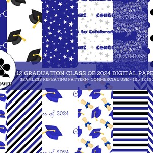 Class of 2024 Graduation Seamless Digital Papers, Navy Blue and Gold Theme, Graduation Backgrounds, Commercial Use Digital Paper