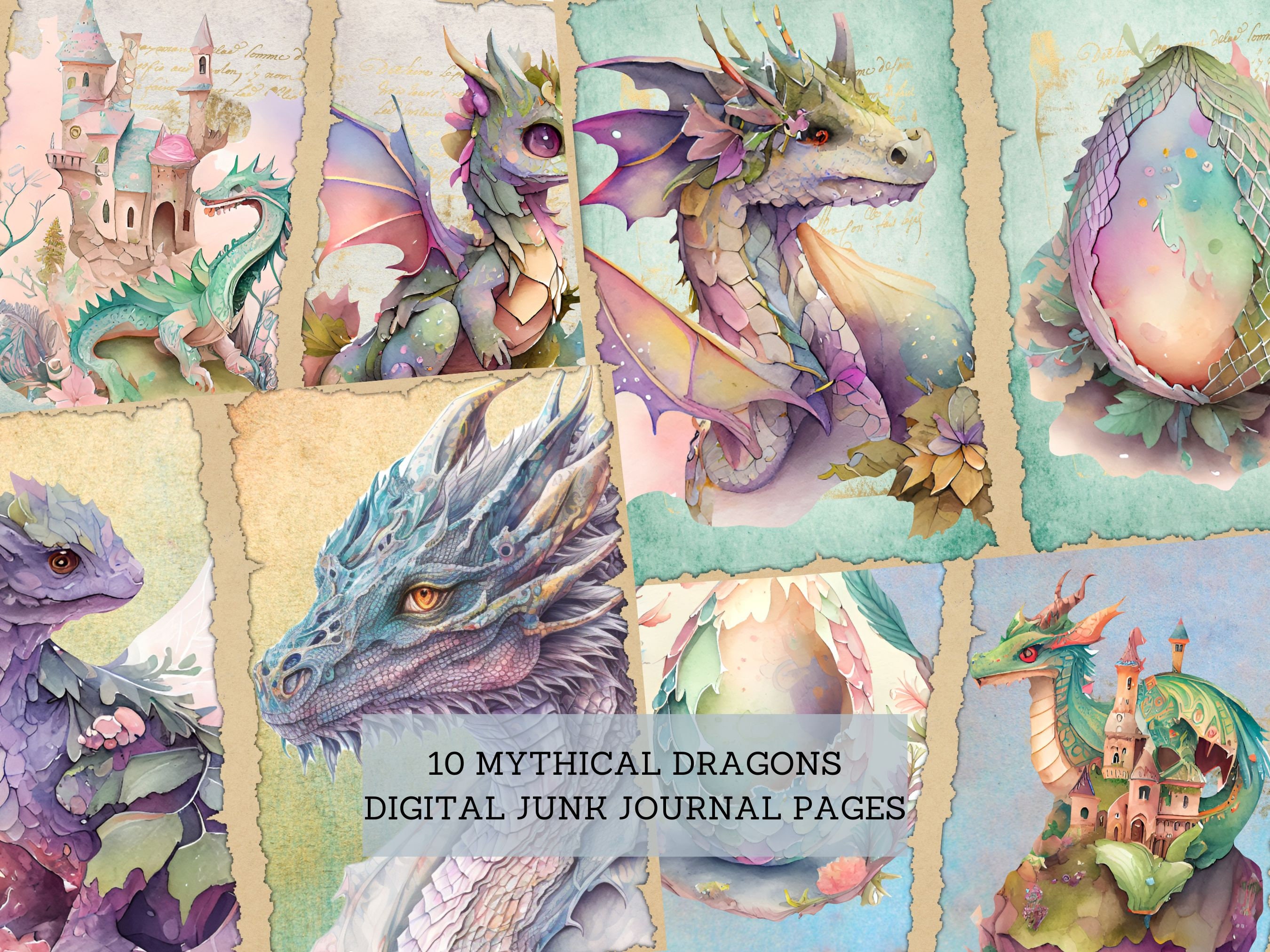 Mythical Dragons Junk Journal Pages, Vintage Fantasy Dragon Junk ...