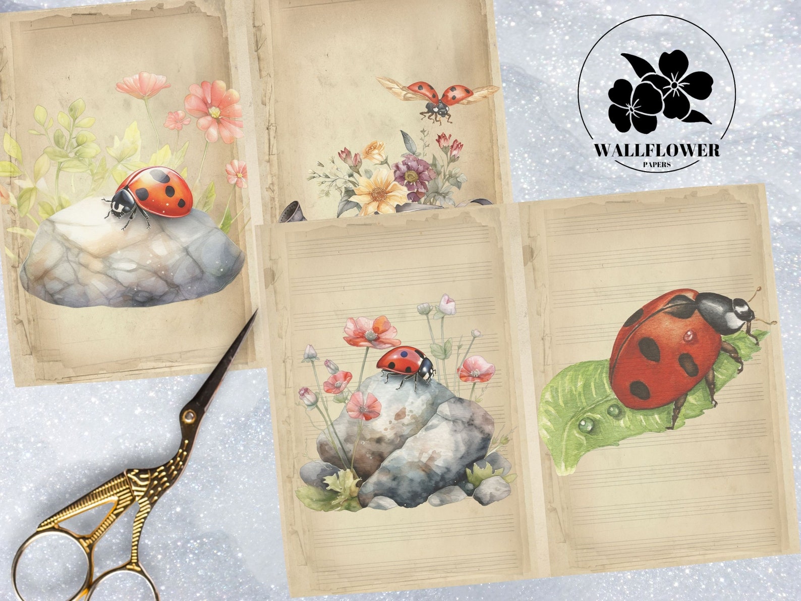 Ladybug Garden Junk Journal Pages, Vintage Garden Junk Journal Kit, Cut ...