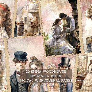 Emma Woodhouse Junk Journal Seiten, Vintage Klassiker Buch Junk Journal Kit, Bastelbogen, Junk Journal Printable, Digital Collage Papier