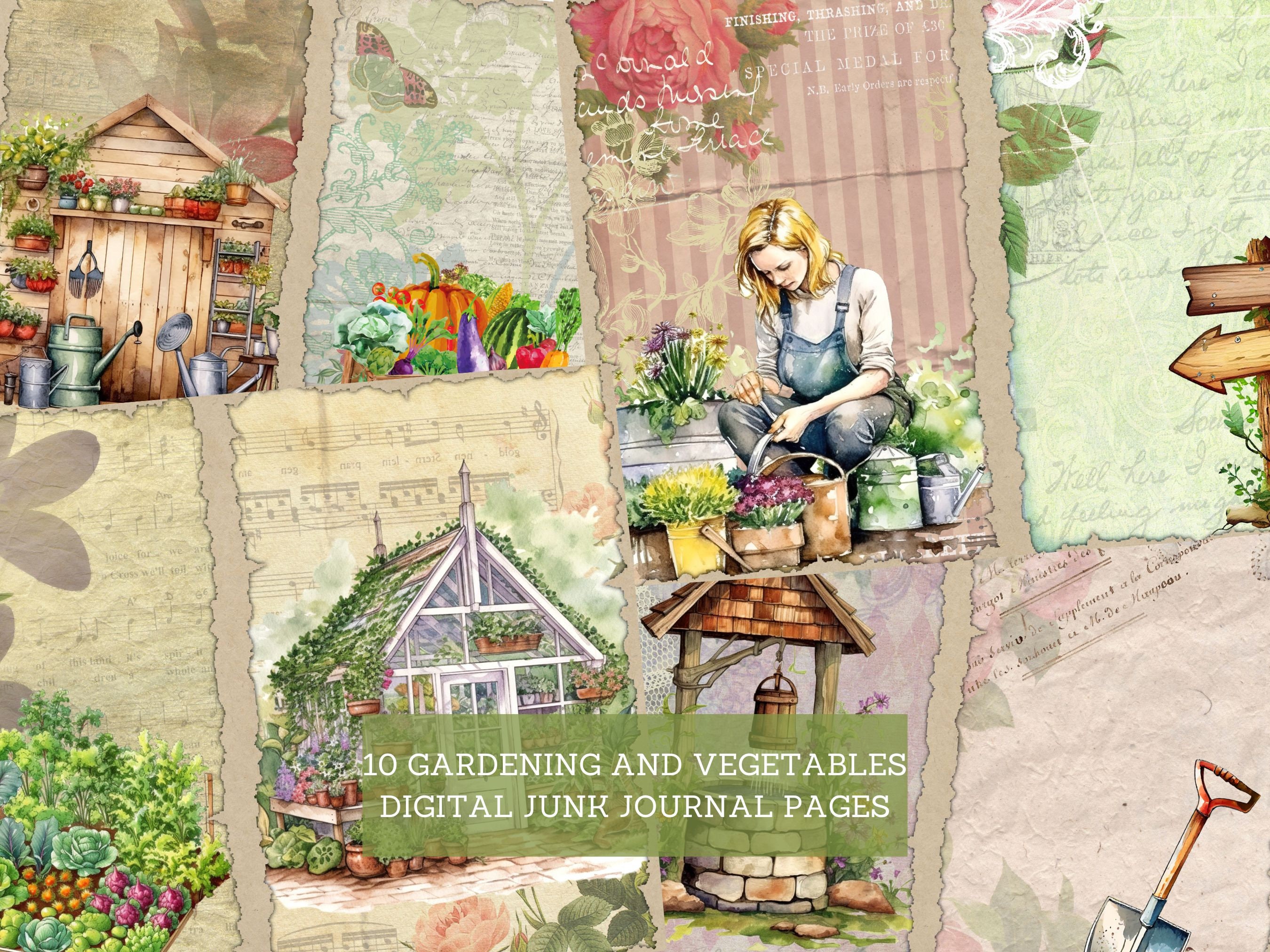 Gardening & Vegetables Junk Journal Pages, Vintage Greenhouse Junk ...