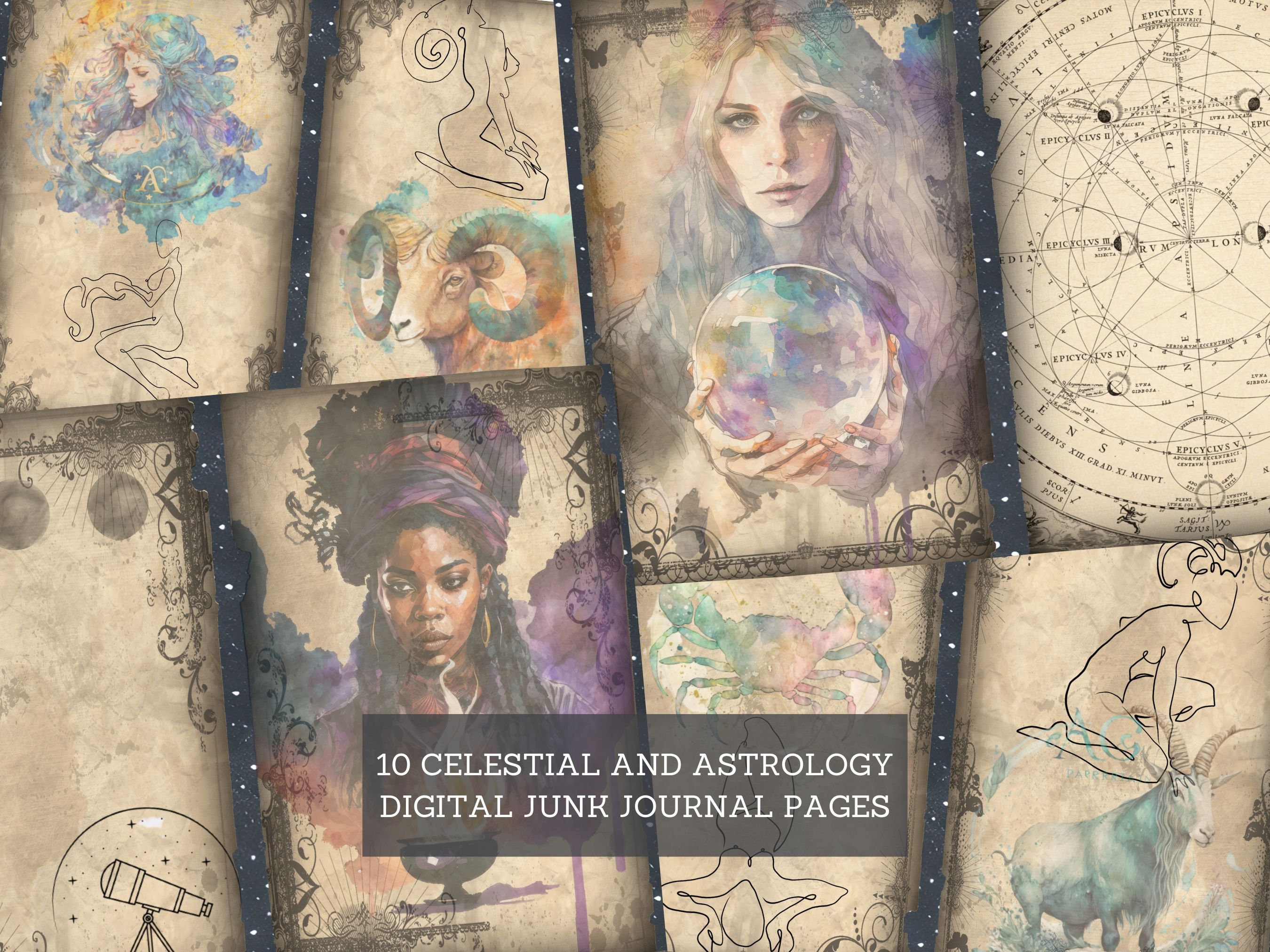 Celestial & Astrology Junk Journal Pages, Vintage Zodiac Junk Journal ...