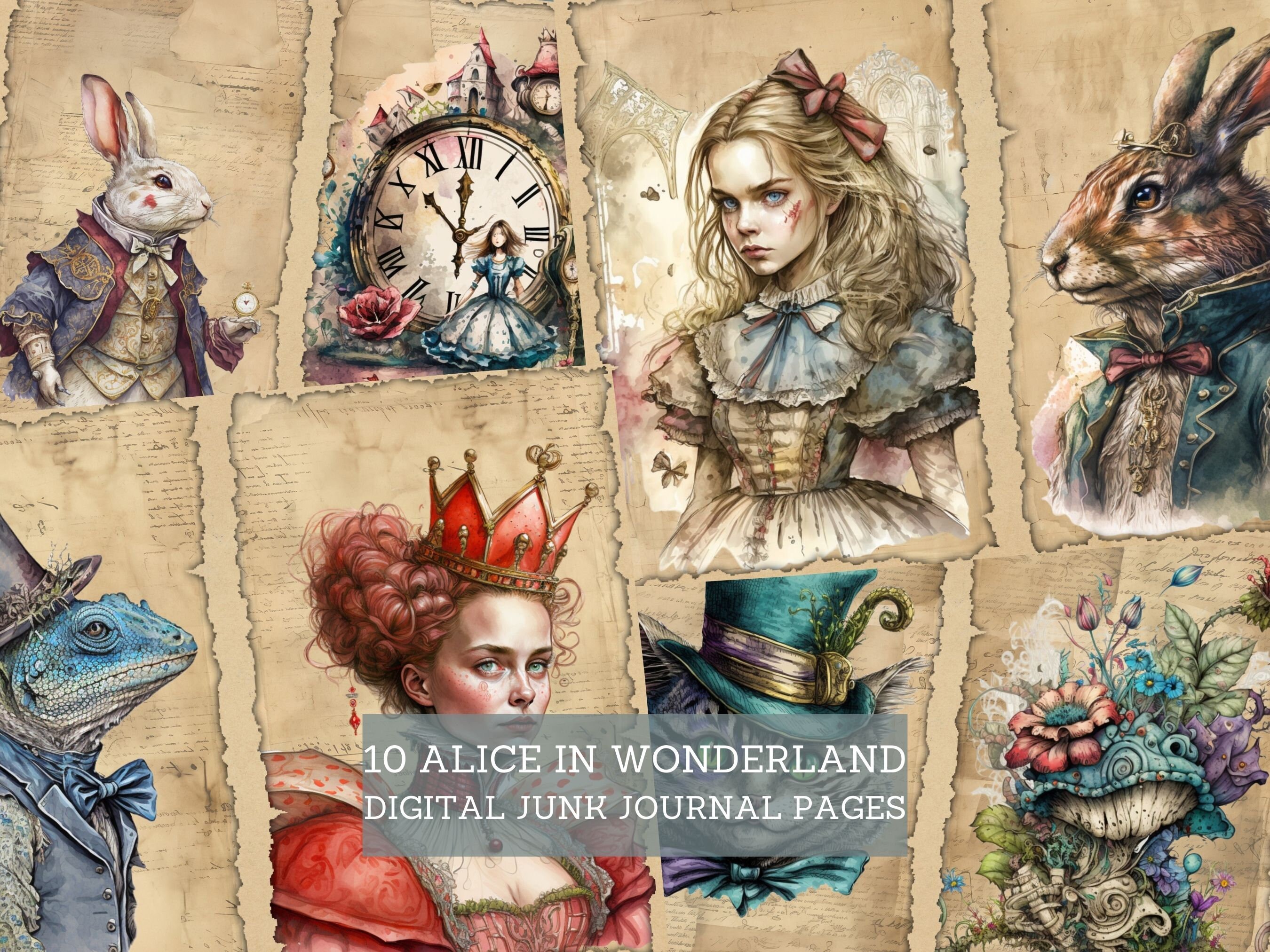 Alice in Wonderland Junk Journal Pages, Vintage Classic Junk Journal ...