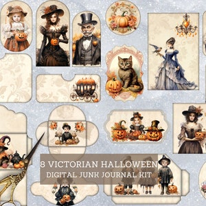 Victorian Halloween Junk Journal Kit, Vintage Spooky Cut Out Sheets, Junk Journal Printable Tags, Digital Collage Paper, Ephemera Kit