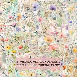 Wildflower Wonderland Junk Journal Pages, Whimsical Wildflower Garden Junk Journal Kit, Textured Printable Papers, Scrapbooking DIY Projects