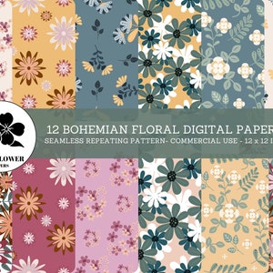 Bohemian Floral Seamless Digital Papers, Bohemian Spring Flowers, Boho ...