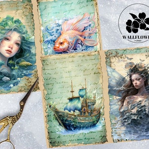 Ocean Secret Mermaid Junk Journal Pages, Life Underwater Junk Journal