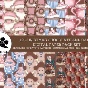 Christmas Chocolate and Candy Seamless Digital Papers, Gingerbread and Xmas Treats, Christmas Backgrounds, Commercial Use Digital Paper