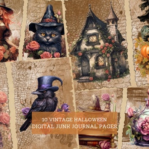 Vintage Halloween Junk Journal Pages, Vintage Autumn Witches Junk Journal Kit, Cut Out Sheets, Junk Journal Printable, Digital Collage Paper