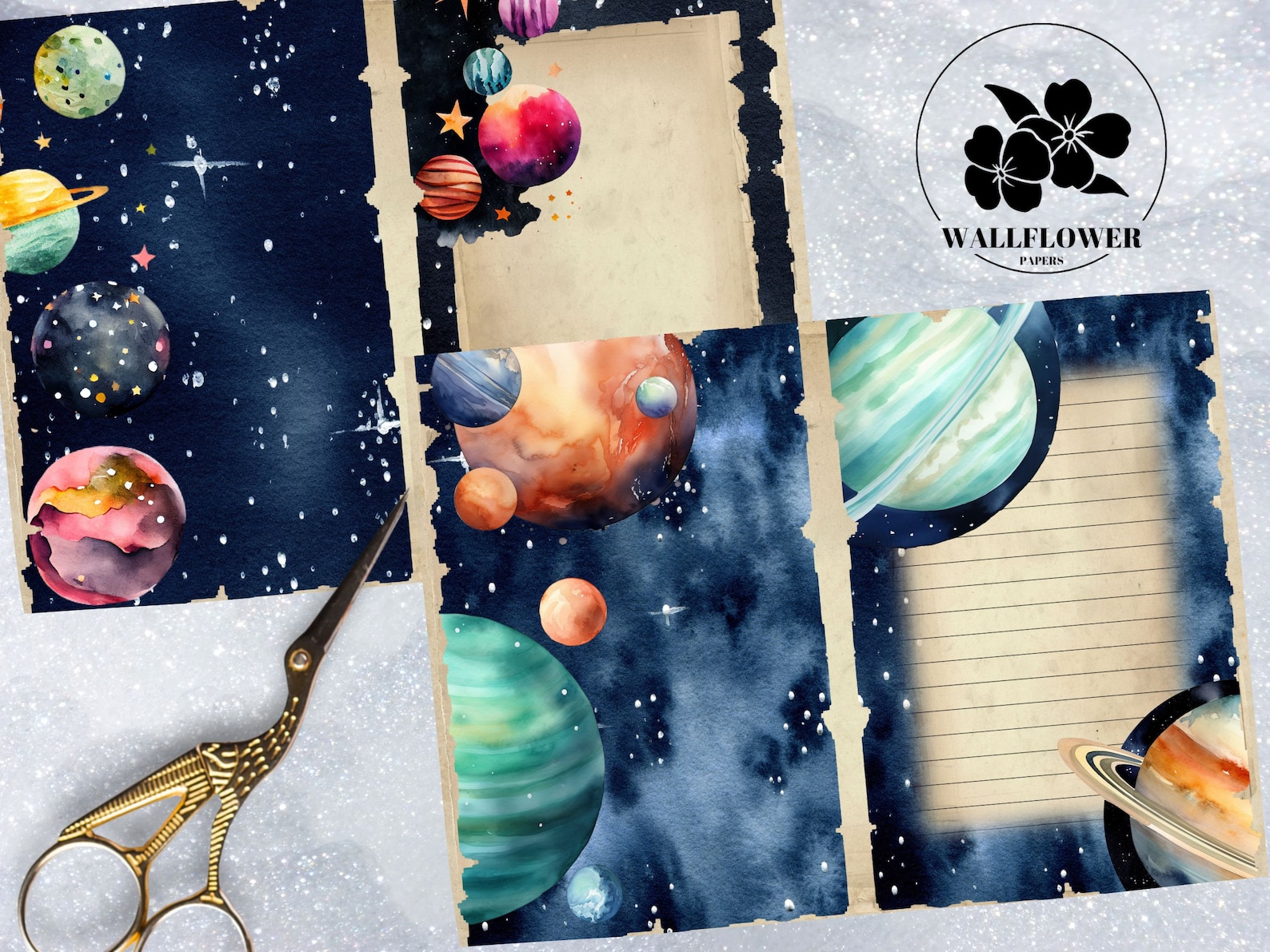 Space Journal Paper Space and Planets Junk Journal Pages, Vintage Astronomy Junk Journal ...