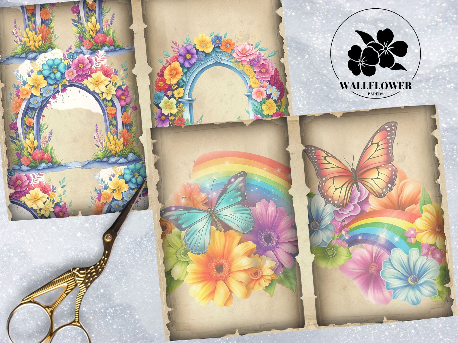 Boho Rainbows and Flowers Junk Journal Pages, Vintage Bohojunk Journal ...