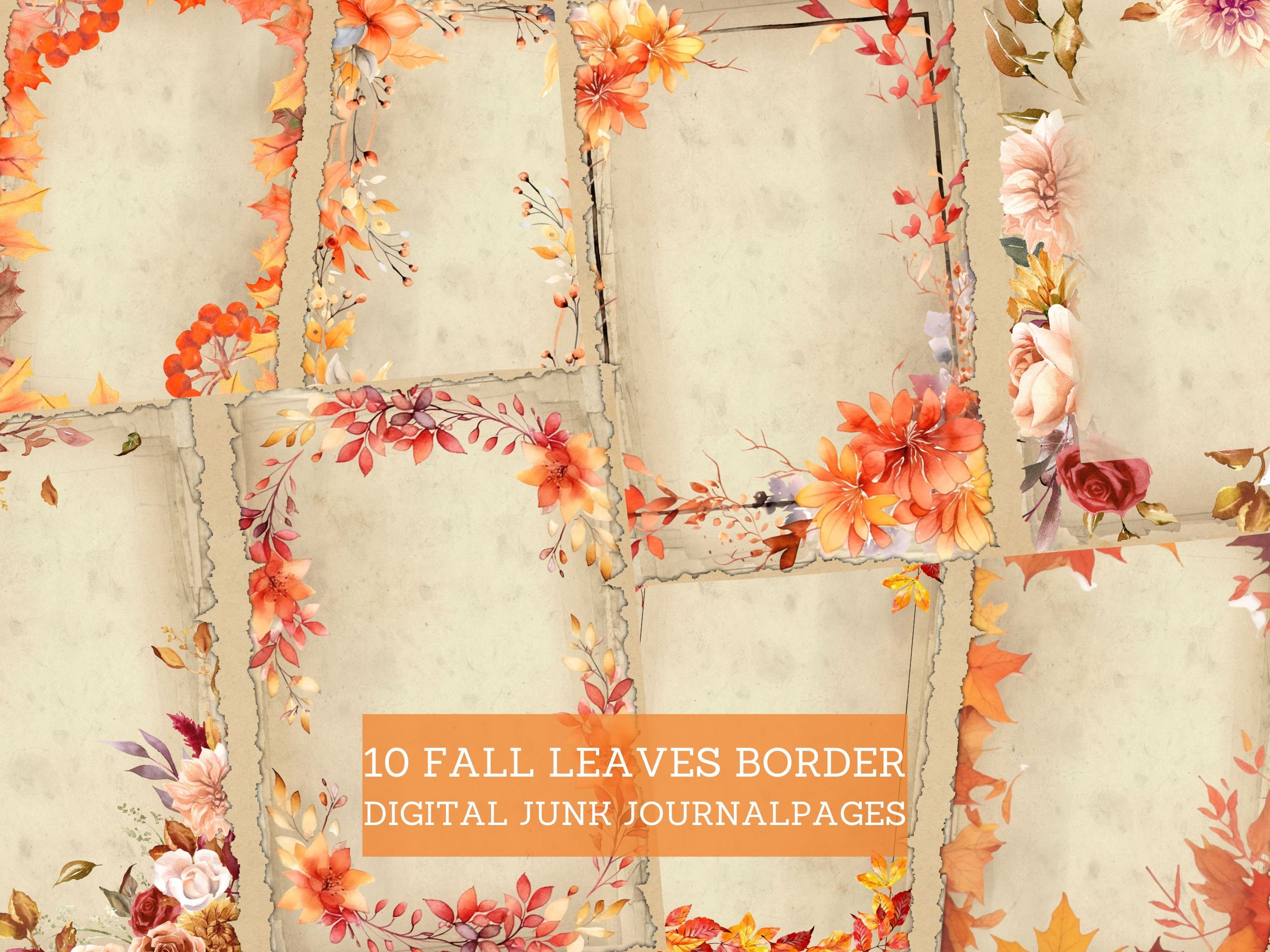 Fall Leaves Border Junk Journal Pages, Vintage Autumn Frames Junk ...