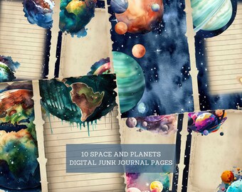 Space and Planets Junk Journal Pages, Vintage Astronomy Junk Journal Kit, Cut Out Sheets, Junk Journal Printable, Digital Collage Paper
