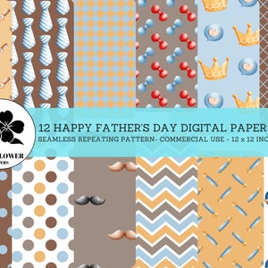 Happy Father's Day Seamless Digital Papers, Krawatten & Schnurrbärte, Vatertag Hintergründe, Kommerzielle Nutzung Digital Paper