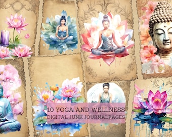 Yoga & Wellness Junk Journal Pages, Vintage Meditation Junk Journal Kit, Cut Out Sheets, Junk Journal Printable, Digital Collage Paper