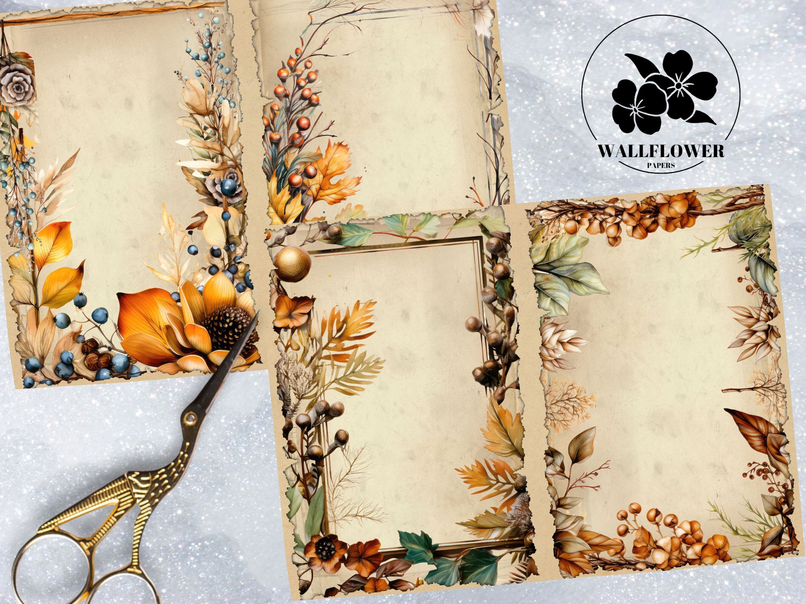 Fall Leaves Border Junk Journal Pages, Vintage Autumn Frames Junk ...