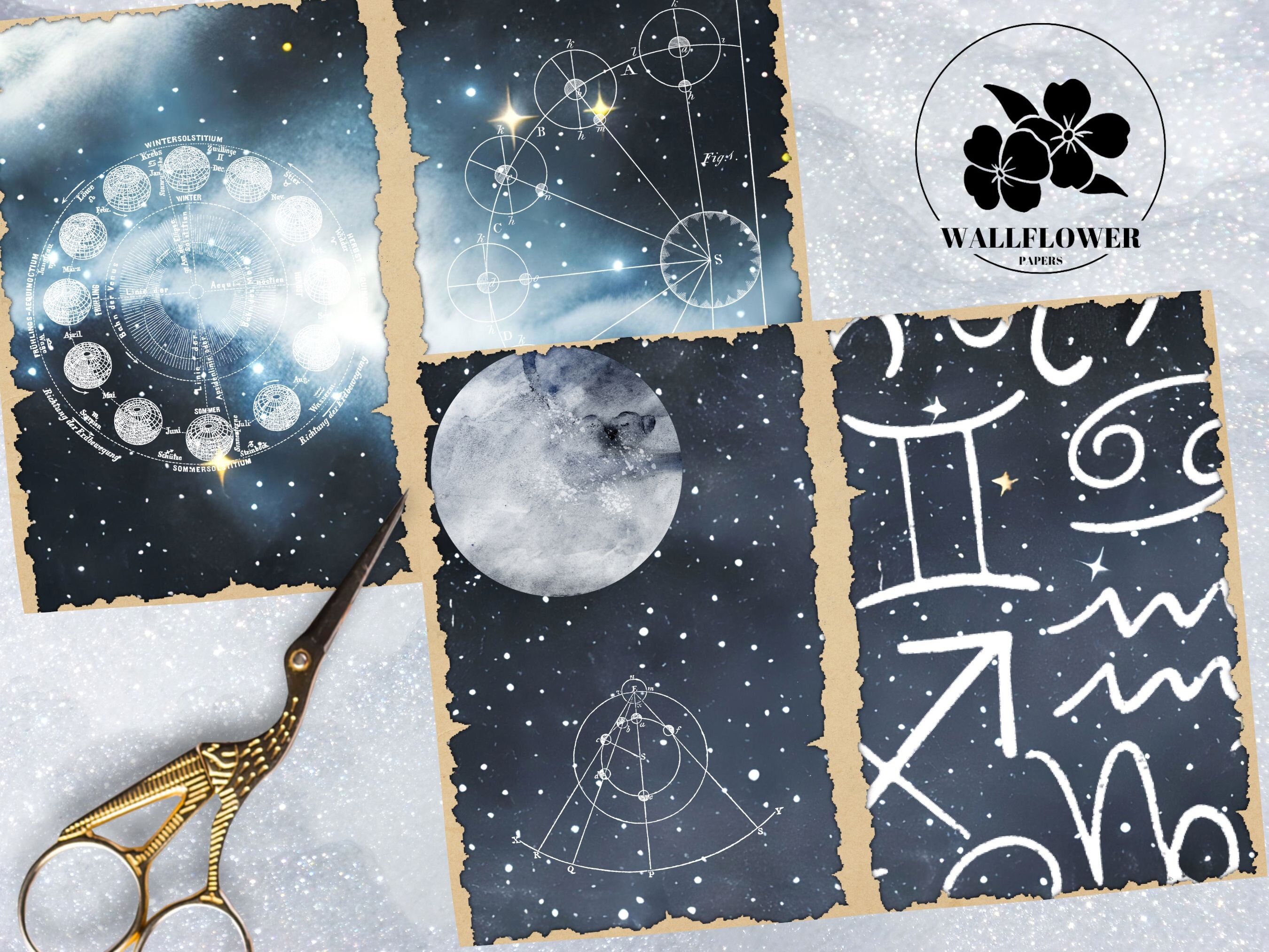 Celestial Moon Stars & Night Sky Junk Journal Pages, Vintage Junk ...