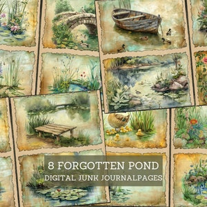 Forgotten Pond Junk Journal Pages, Edge of the Country Pond Junk Journal Kit, Landscape Scrapbooking Papers, Printable Nature Crafting