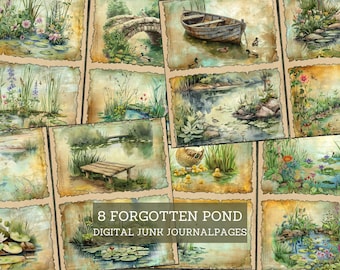 Forgotten Pond Junk Journal Pages, Edge of the Country Pond Junk Journal Kit, Landscape Scrapbooking Papers, Printable Nature Crafting