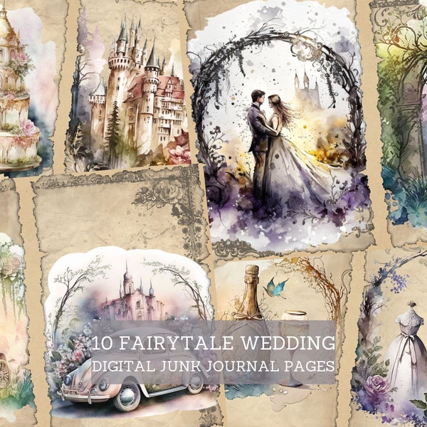 Fairytale Wedding Junk Journal Pages, Vintage Wedding Junk Journal Kit, Cut Out Sheets, Junk Journal Printable, Digital Collage Paper