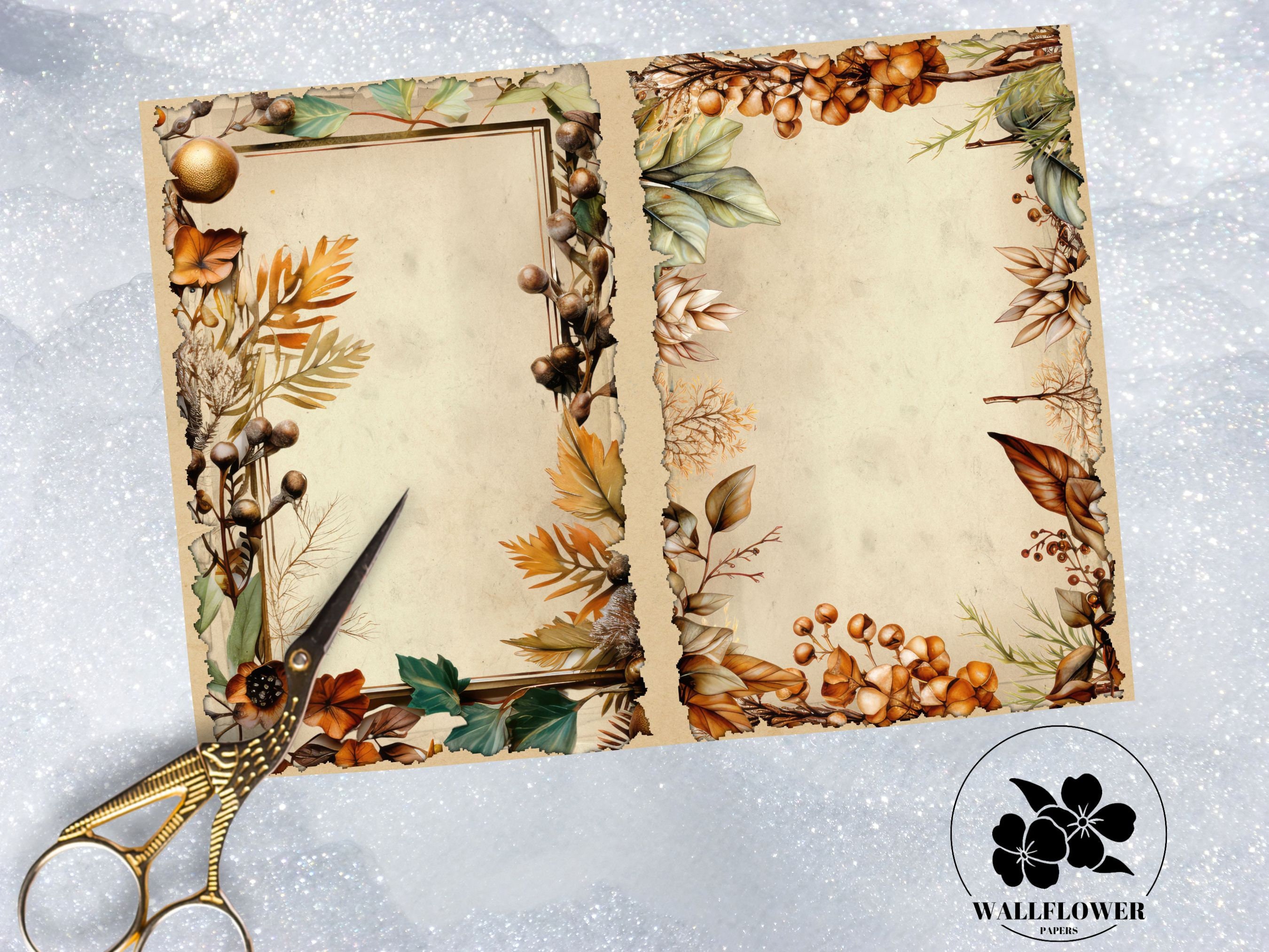 Fall Leaves Border Junk Journal Pages, Vintage Autumn Frames Junk ...