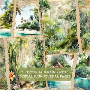 Tropical & Rainforest Junk Journal Pages, Vintage Jungle Junk Journal Kit, Cut Out Sheets, Junk Journal Printable, Digital Collage Paper