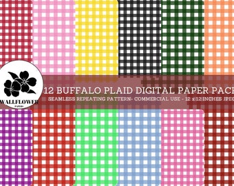 Buffalo Plaid Seamless Digital Papers, Pastel and White Plaid Backgrounds, Commercial Use Digital Paper