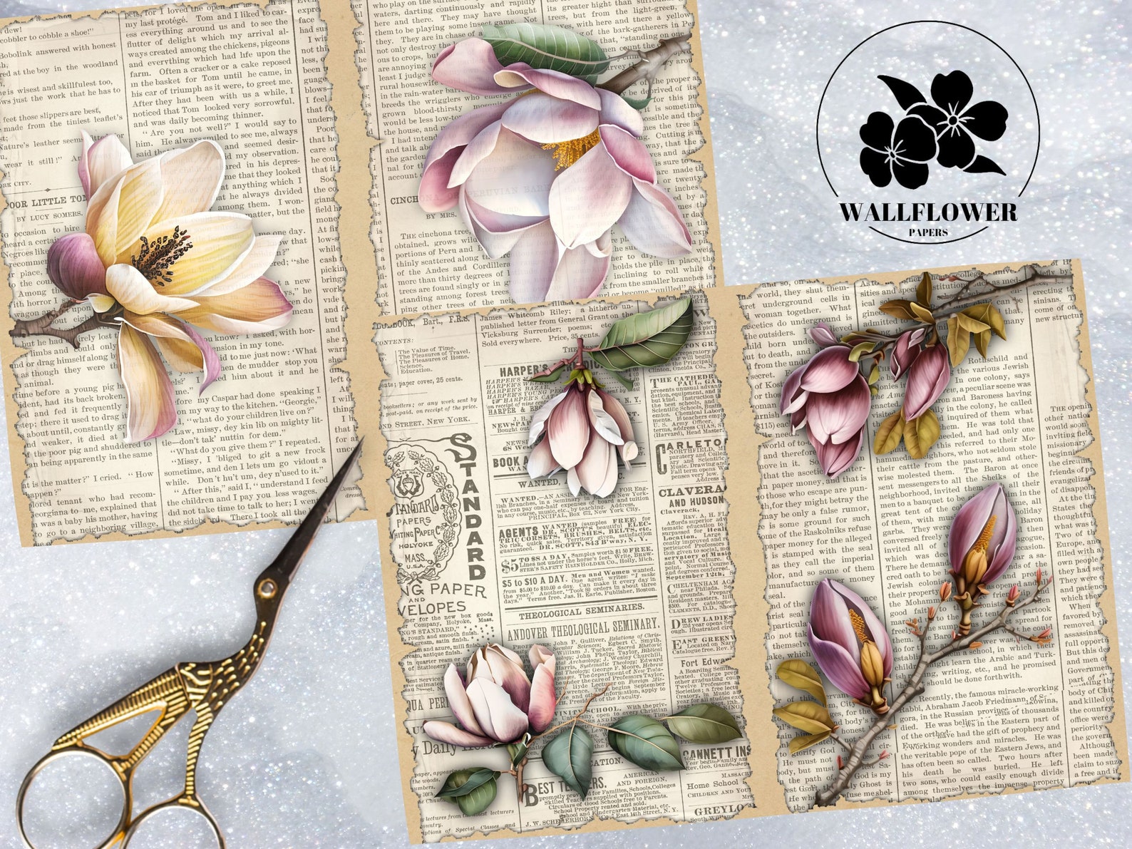 Spring Magnolia Junk Journal Pages, Vintage Nature Junk Journal Kit ...