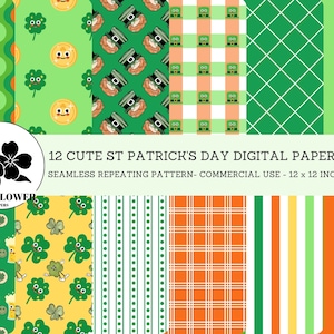 St Patrick&#39;s Day Seamless Digital Papers, Scrapbook Paper, Leprechaun & Beer, St Patrick&#39;s Backgrounds, Commercial Use Digital Paper