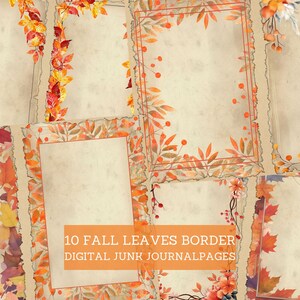 Feuilles d’automne Border Junk Journal Pages, vintage Autumn Frames Junk Journal Kit, Papiers imprimables, Scrapbooking, Nature Crafting, Projets de bricolage