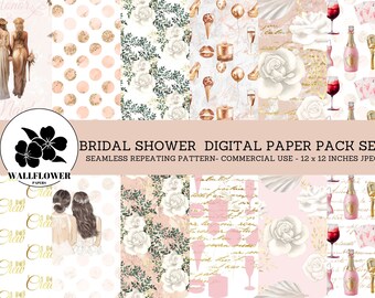 Bruidsdouche naadloze digitale papieren, champagnes en bruidsmeisjes, bruiloft bachelorette achtergronden, commercieel gebruik digitaal papier