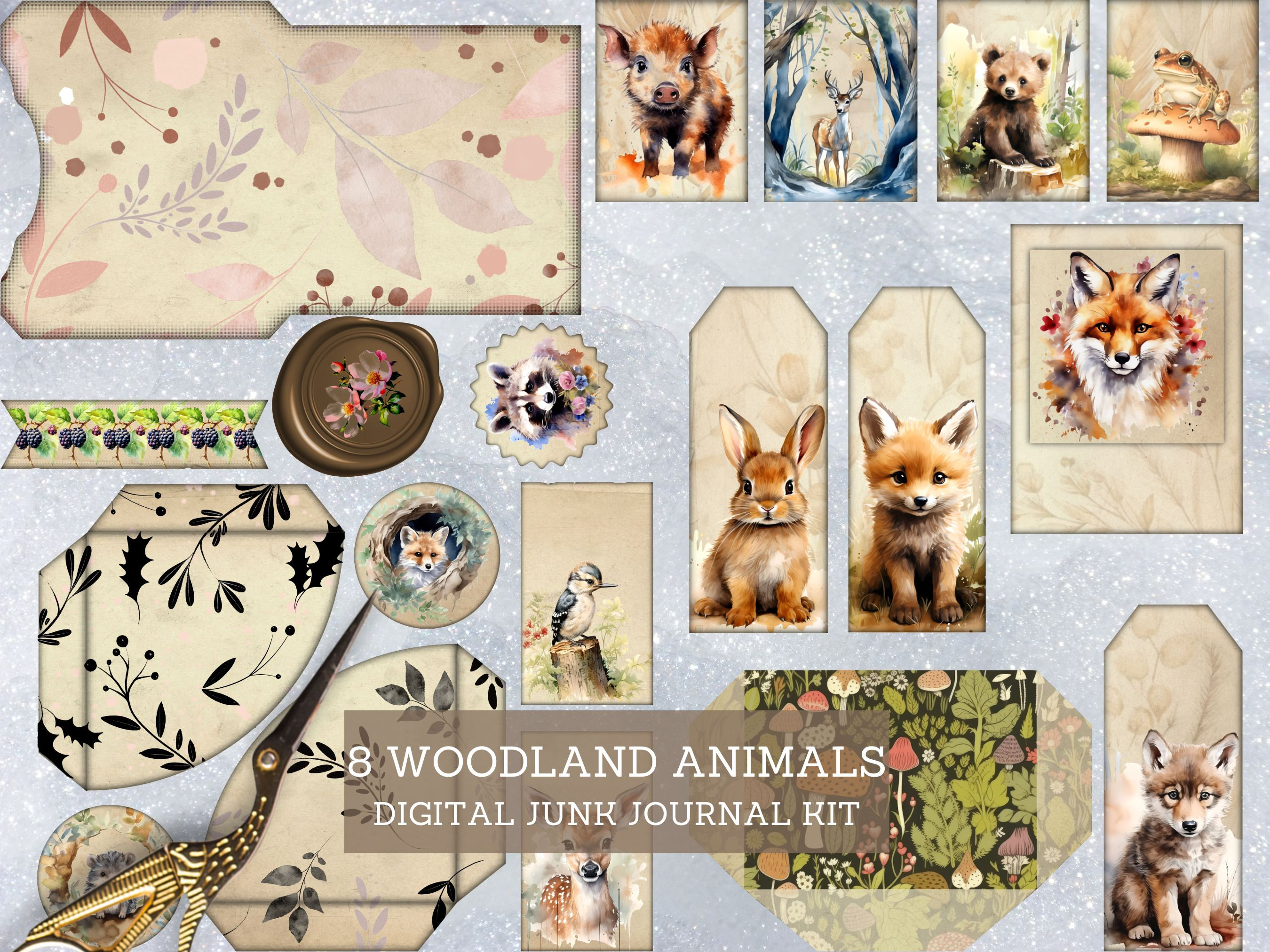Woodland Animals Junk Journal Kit, Vintage Forest Creatures Cut Out ...