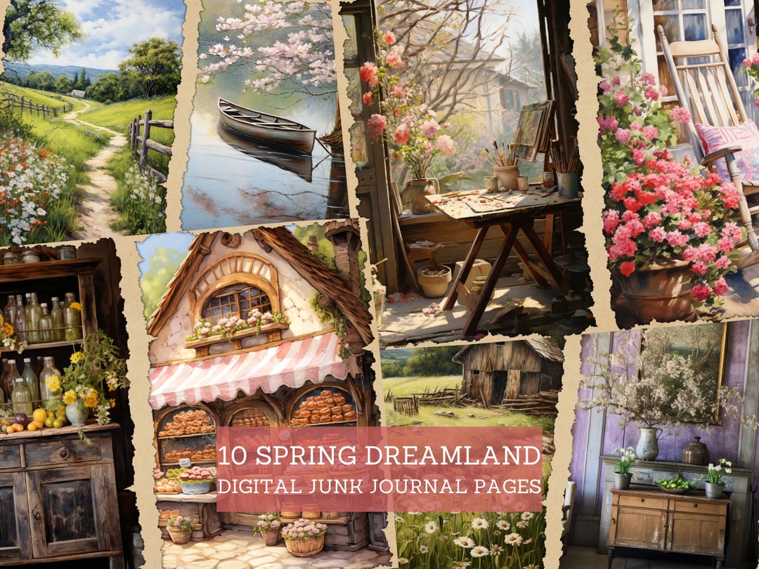 Spring Dreamland Junk Journal Pages, Vintage Spring Houses Junk Journal ...