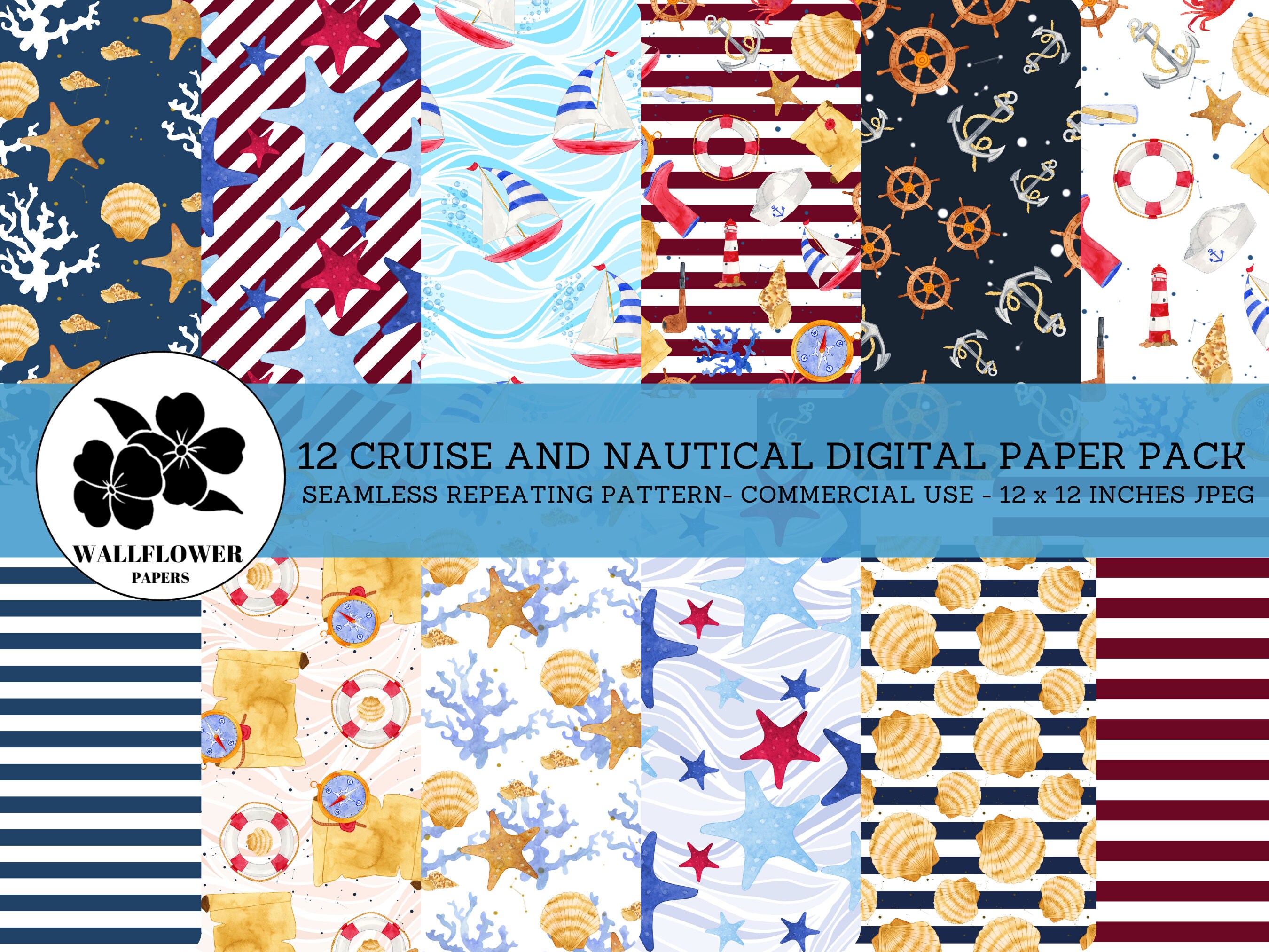 Cruise and Nautical Seamless Digital Papers, Cruise Ship and Sea ...
