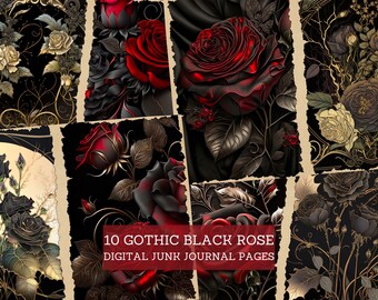 Gothic Black Rose Junk Journal Pages, Gothic Valentine's Day Junk Journal Kit, Cut Out Sheets, Junk Journal Printable, Digital Collage Paper