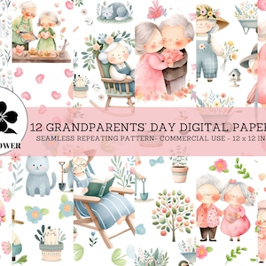 Großelterntag nahtlose digitale Papiere, süße Omas & alte Liebe, rosa und weiße Großeltern-Hintergründe, kommerzielle Nutzung digitales Papier