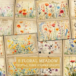 Vintage Floral Meadows Junk Journal Pages, Watercolor Floral Junk Journal Kit, Landscape Scrapbooking Papers, Printable Nature Crafting