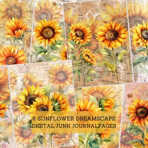 Sunflower Dreamscape Junk Journal Pages, Watercolor Sunflower Garden Junk Journal Kit, Textured Printable Papers, Scrapbooking, DIY Projects