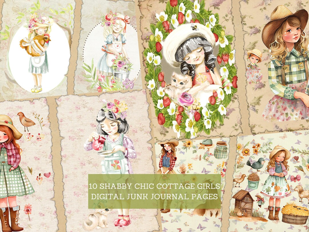 Shabby Chic Vintage Cottage Girls Junk Journal Pages, Vintage Junk ...