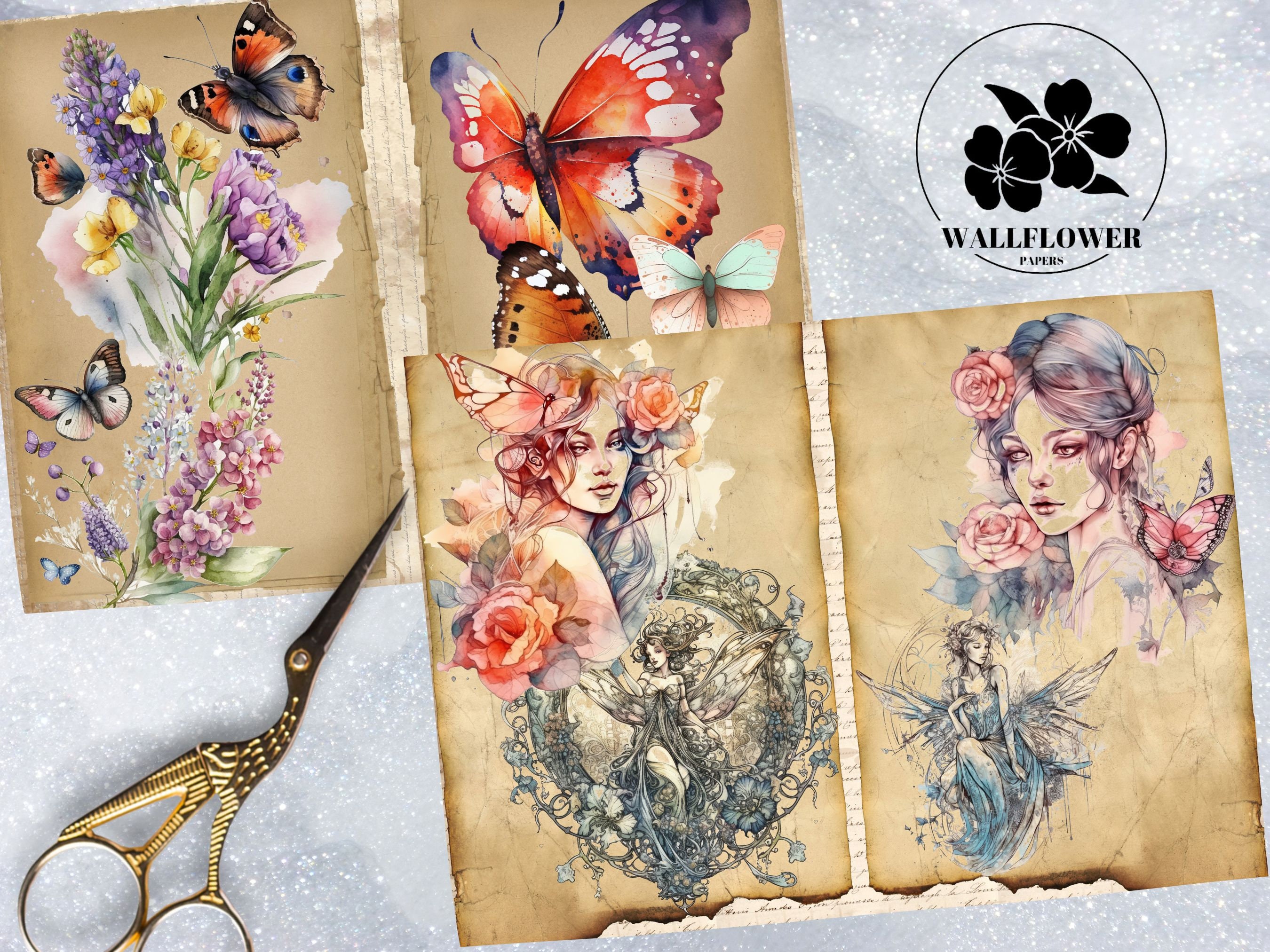 Butterfly & Fairies Junk Journal Pages, Vintage Butterflies Junk ...