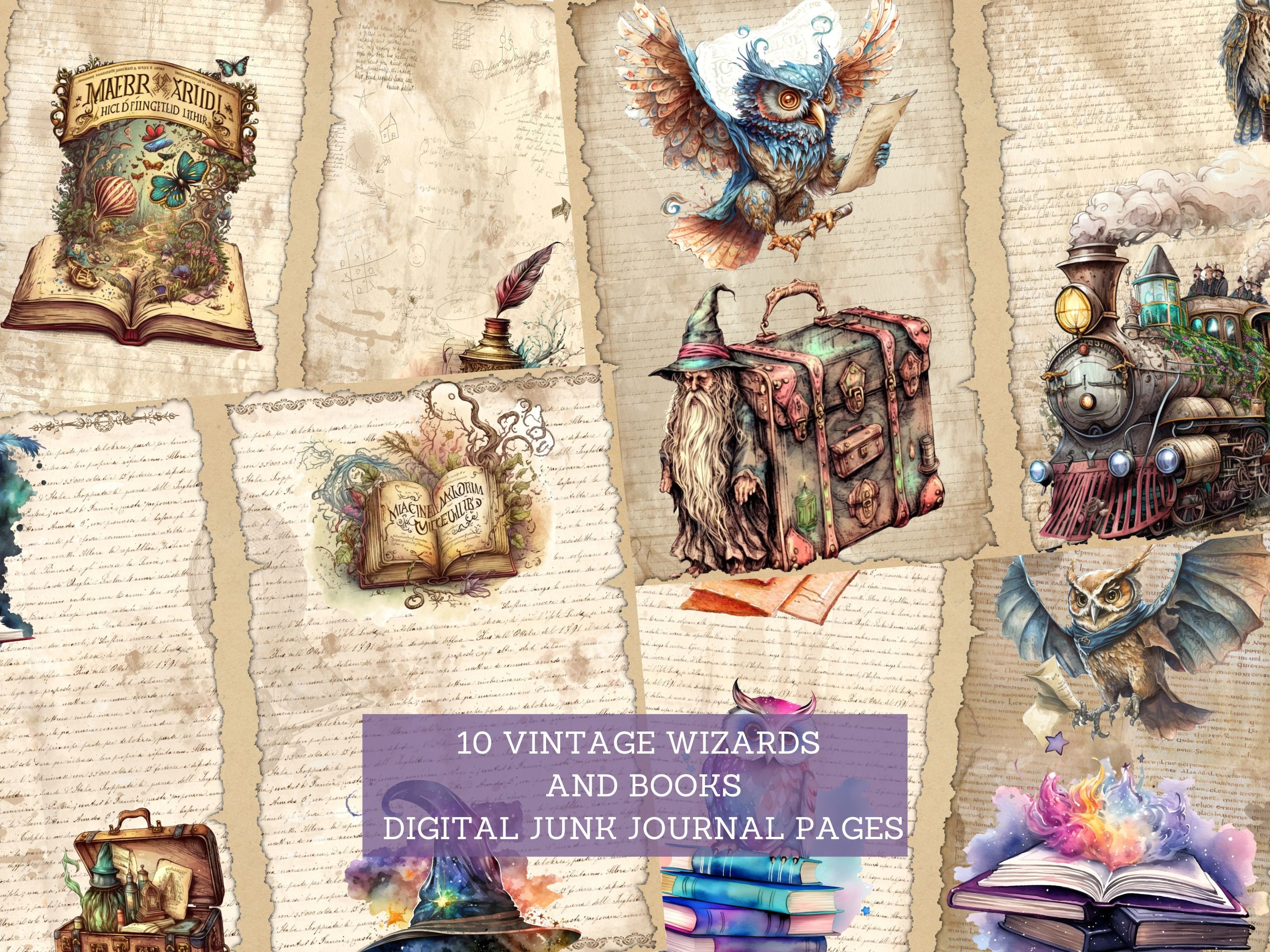Vintage Wizards & Books Junk Journal Pages, Vintage Magic Junk Journal ...