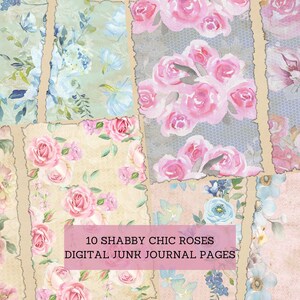 Shabby Chic Roses Junk Journal Pages, Watercolor Garden Junk Journal Kit, Cut Out Sheets, Junk Journal Printable, Digital Collage Paper