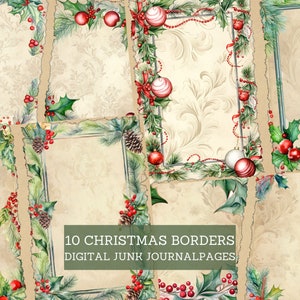 Pages de journal indésirable de bordure de fleurs de Noël, kit de journal indésirable de cadres de Noël, papiers imprimables, scrapbooking, artisanat de la nature, projets de bricolage